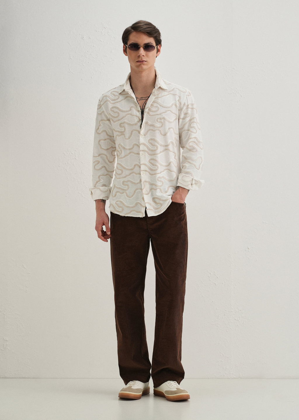 Beige Artistic Abstract Embroidery Shirt