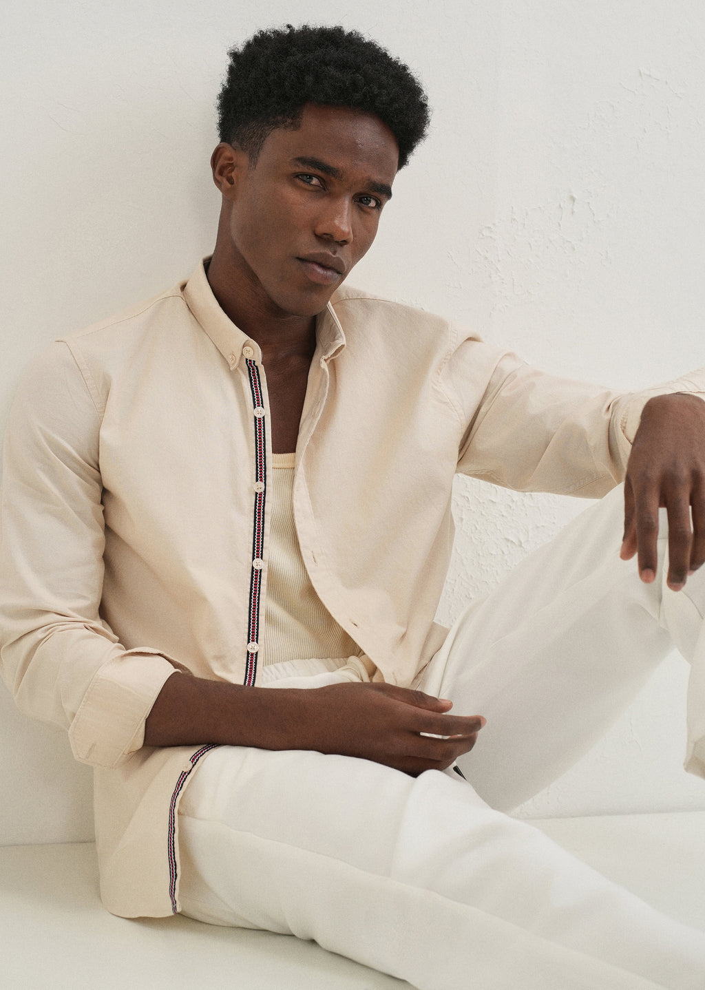 Beige Contrast Placket Shirt