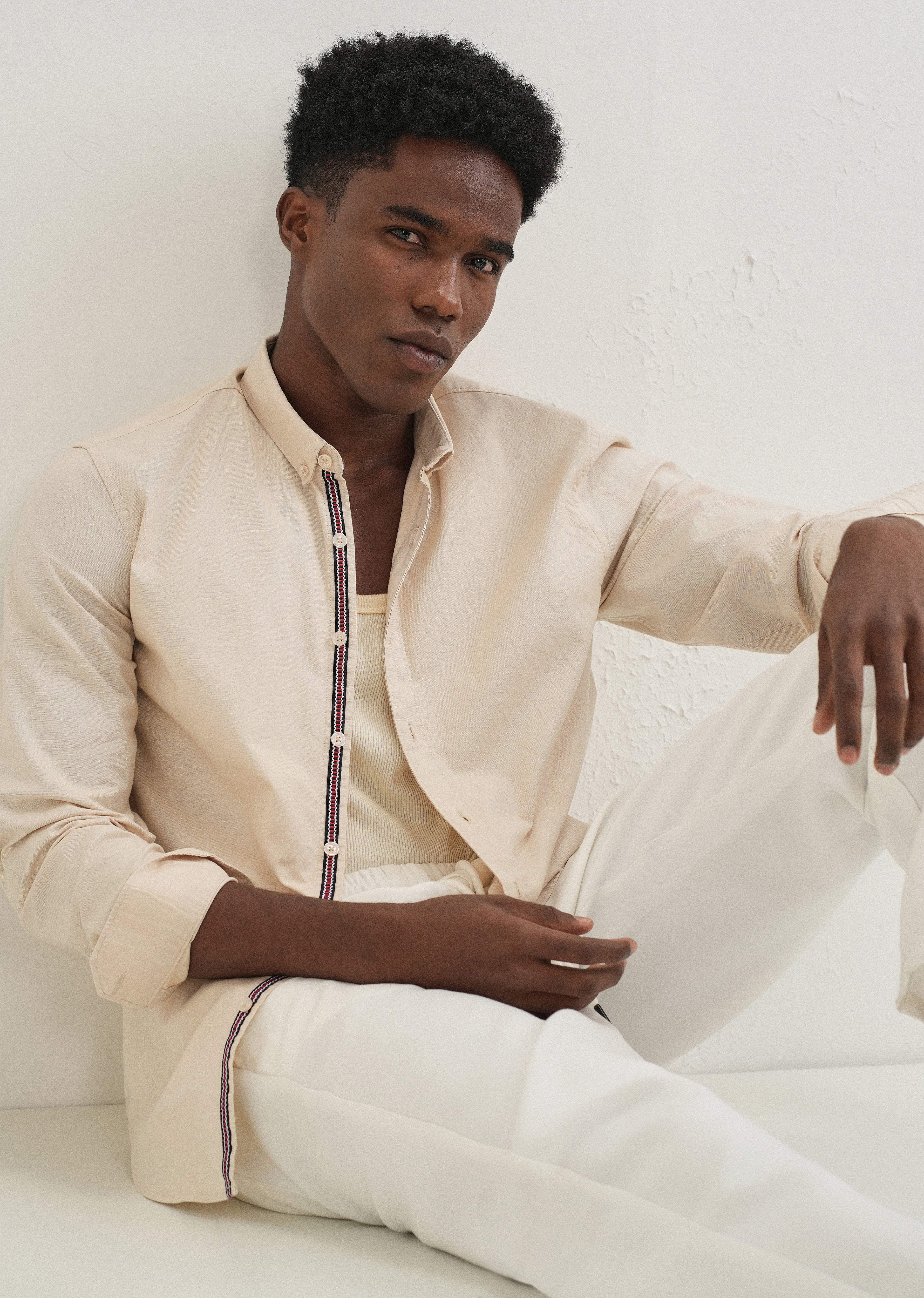 Beige Contrast Placket Shirt