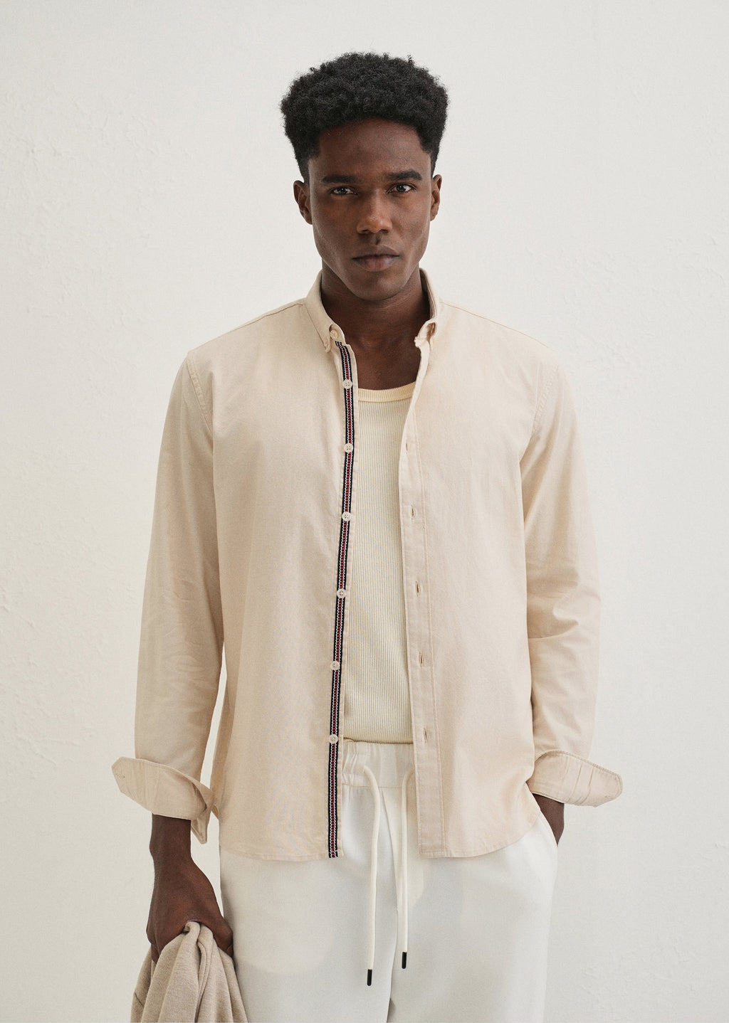 Beige Contrast Placket Shirt