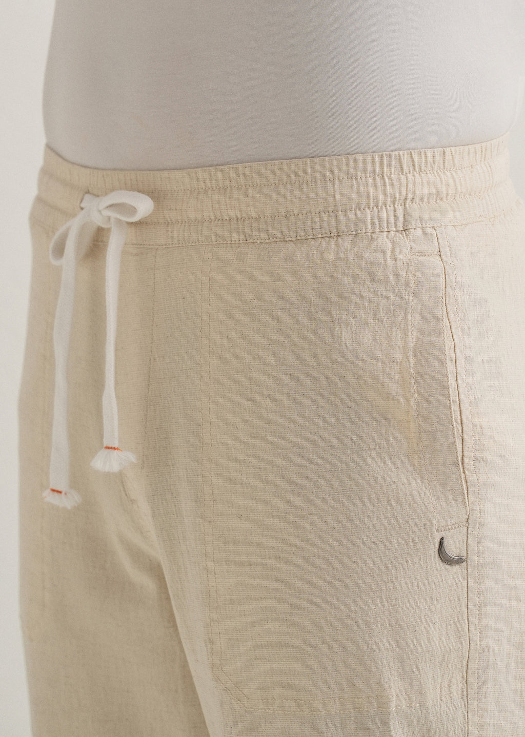 Beige Drawstring Cotton Linen Pant