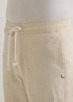 Beige Drawstring Cotton Linen Pant