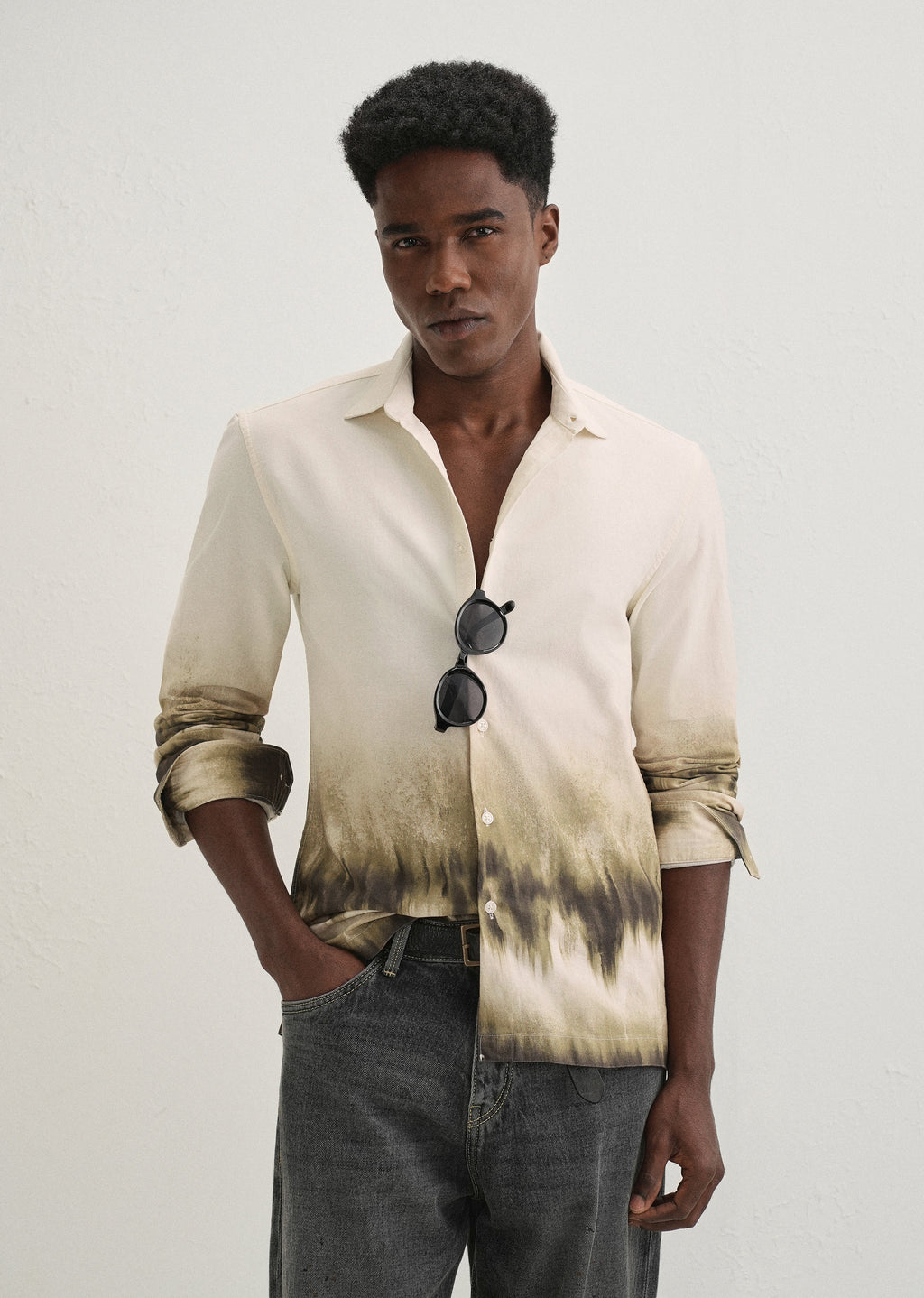 Beige Green Gradient Printed Shirt