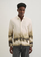 Beige Green Gradient Printed Shirt
