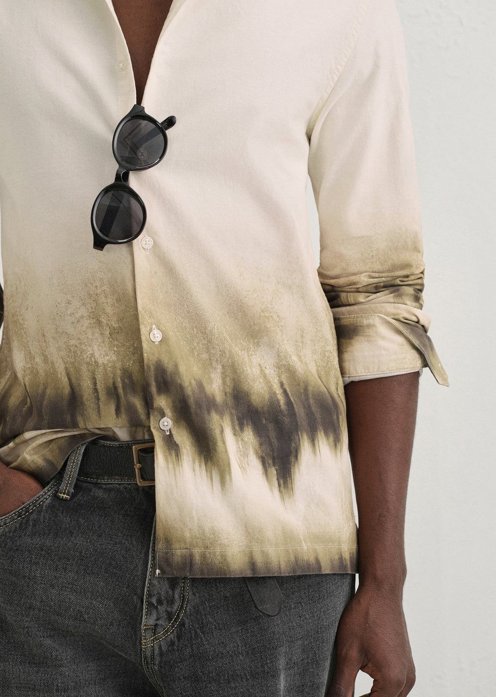 Beige Green Gradient Printed Shirt