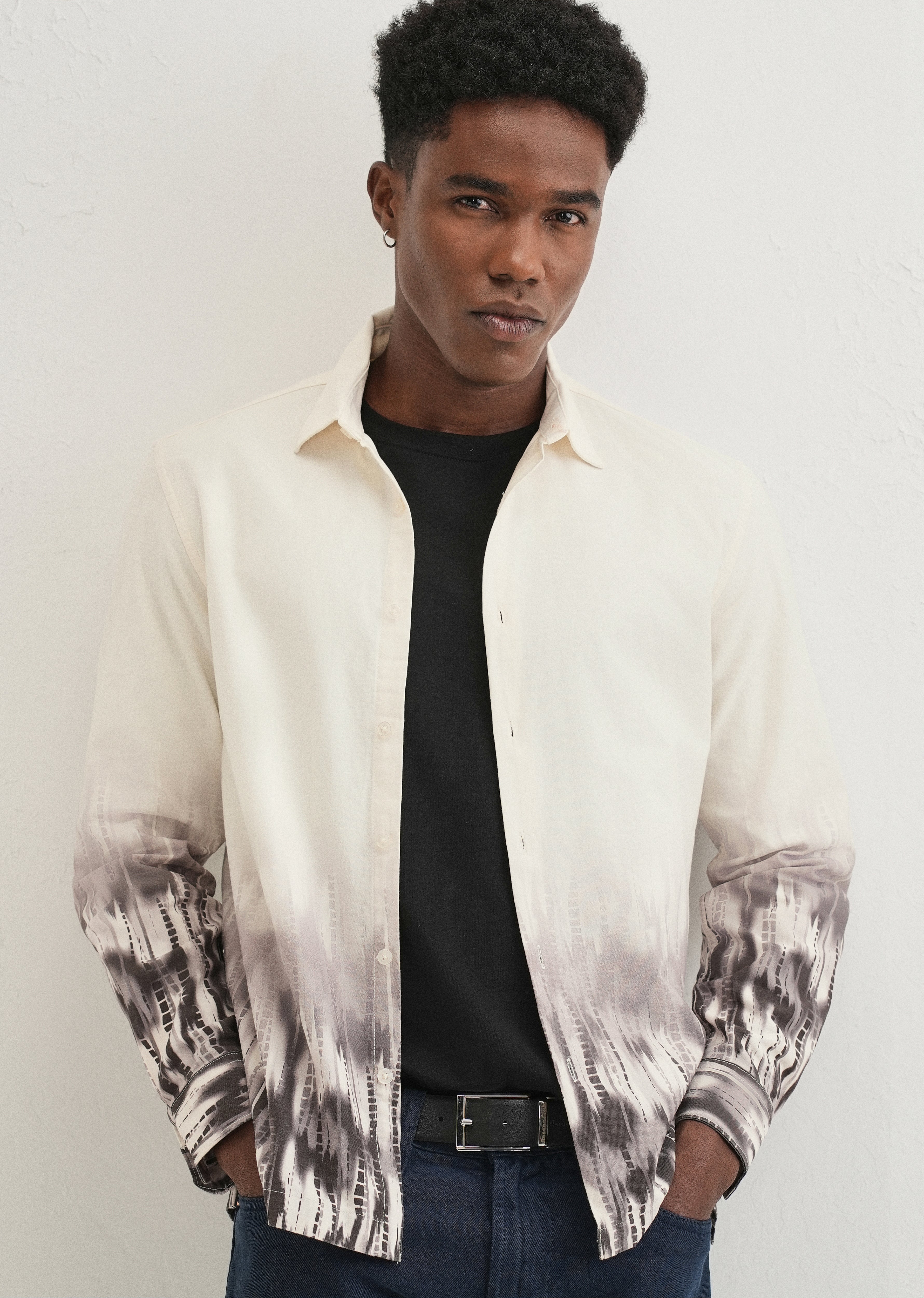 Beige Grey Gradient Printed Shirt