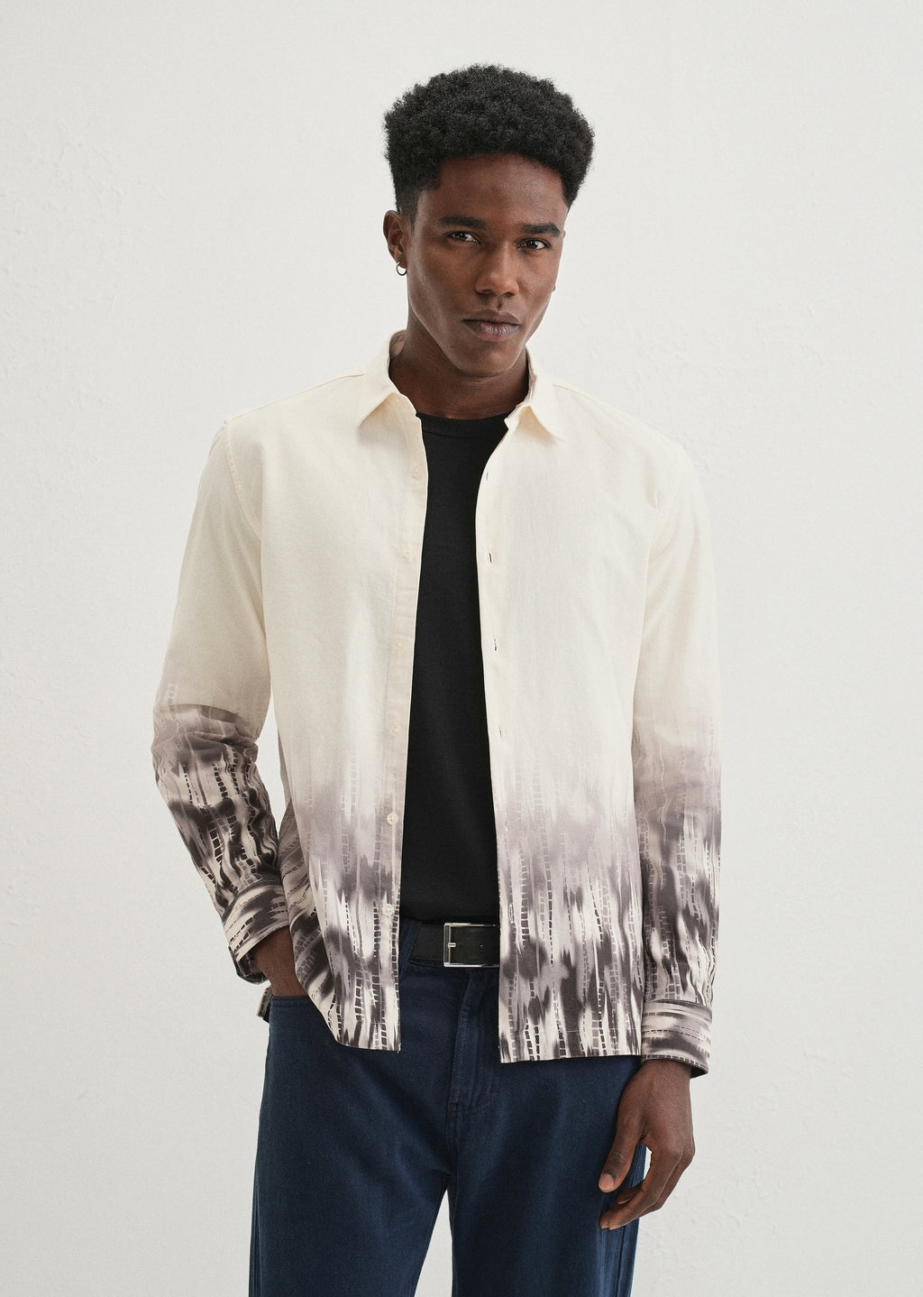 Beige Grey Gradient Printed Shirt