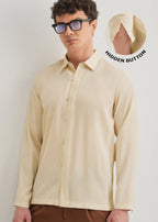 Beige Loop Button-Down Plain Shirt