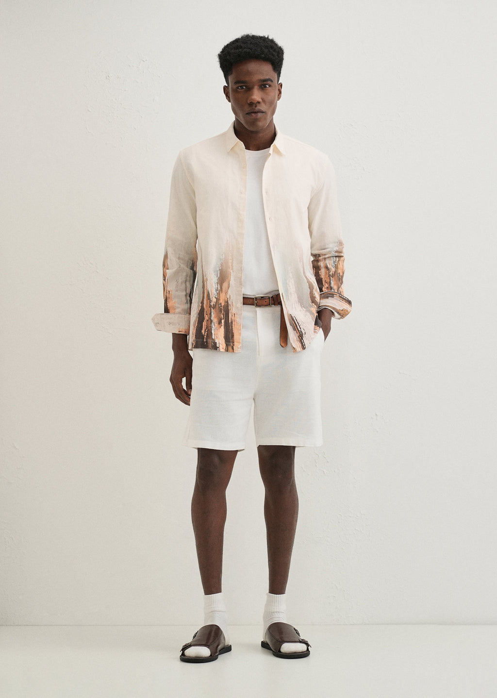 Beige Ochre Linear Printed Shirt