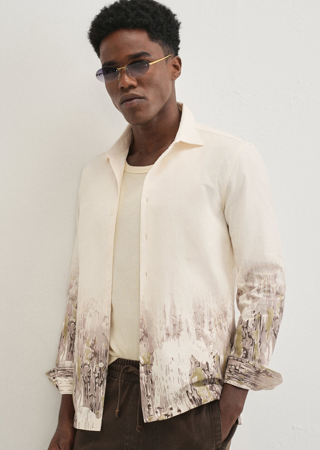 Beige Olive Grey Gradient Printed Shirt