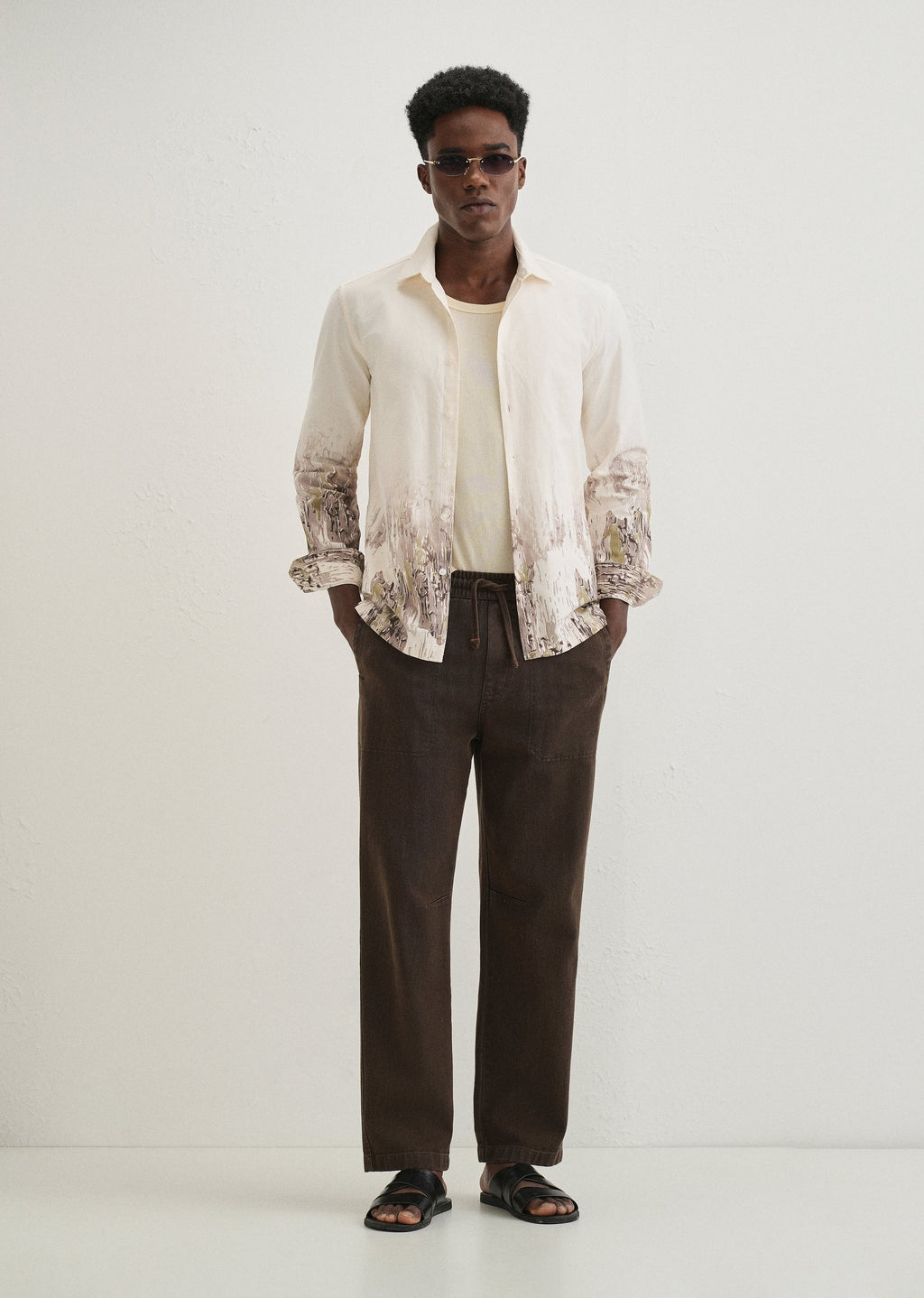 Beige Olive Grey Gradient Printed Shirt