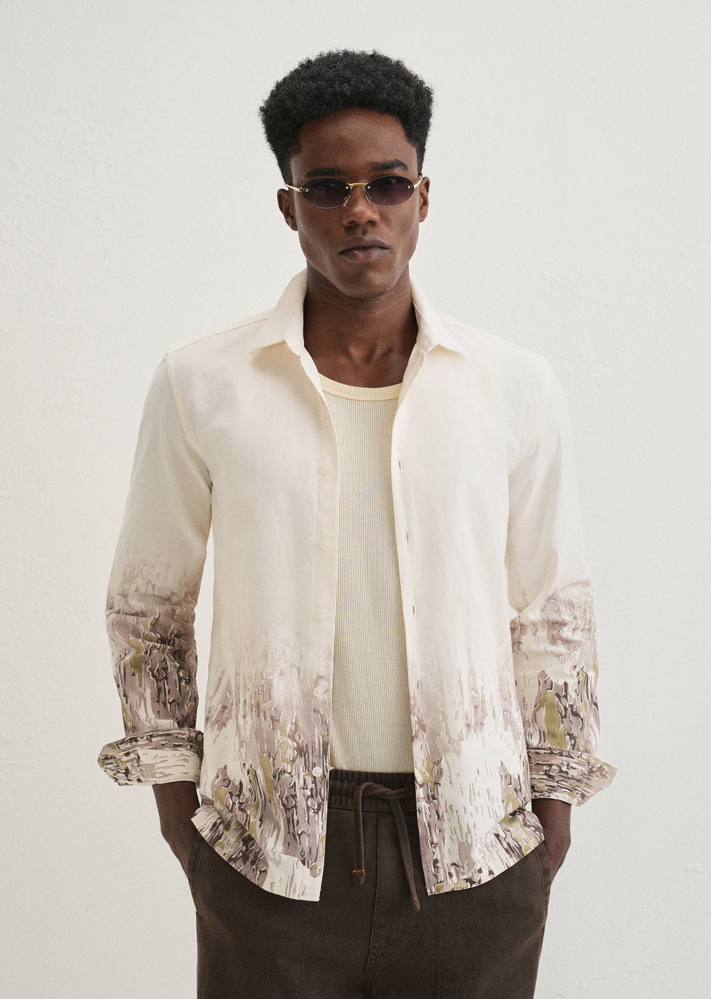 Beige Olive Grey Gradient Printed Shirt
