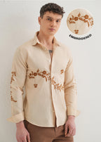Beige Placement Embroidery Shirt