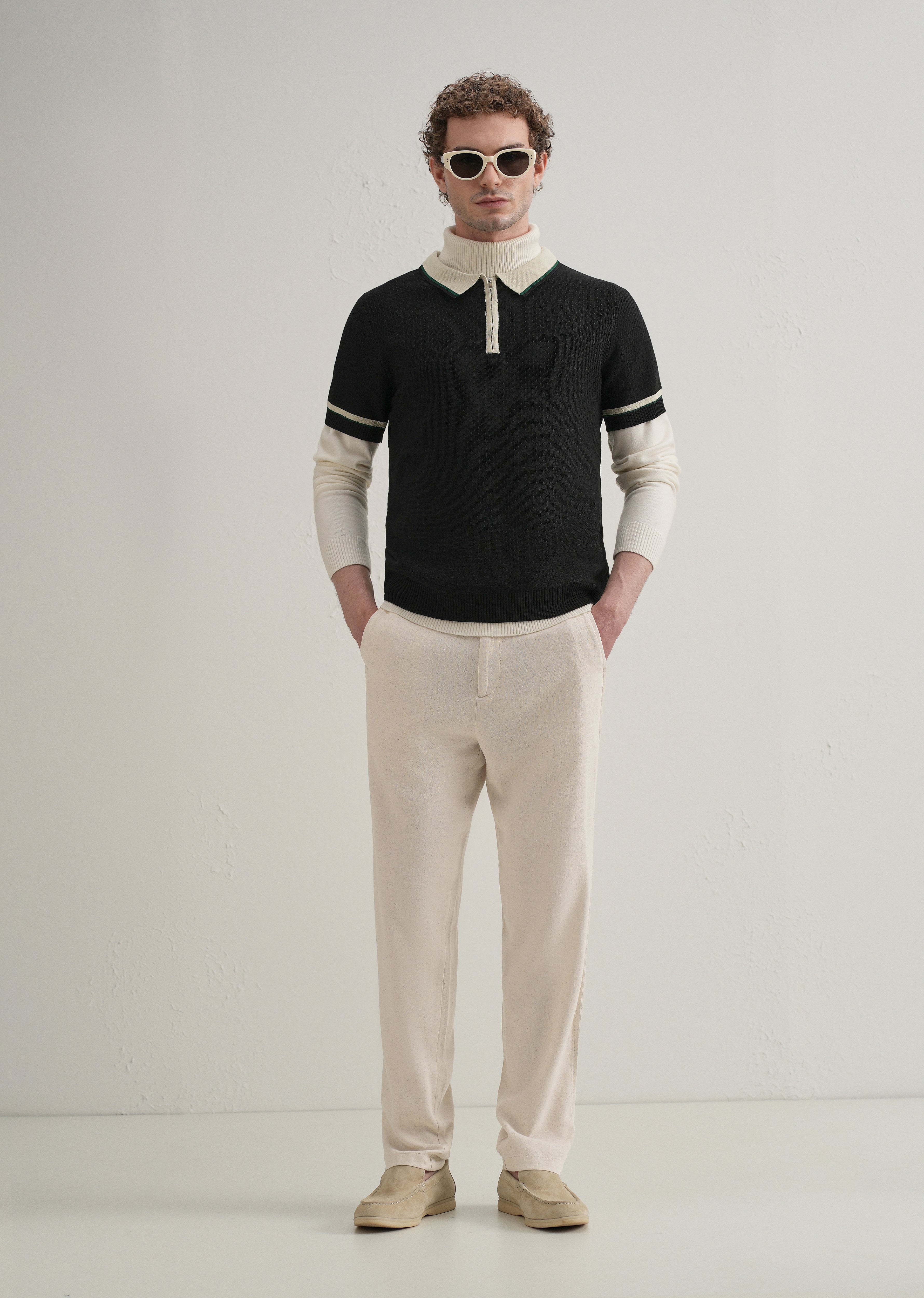 Beige Relaxed Fit Blended Linen Trouser