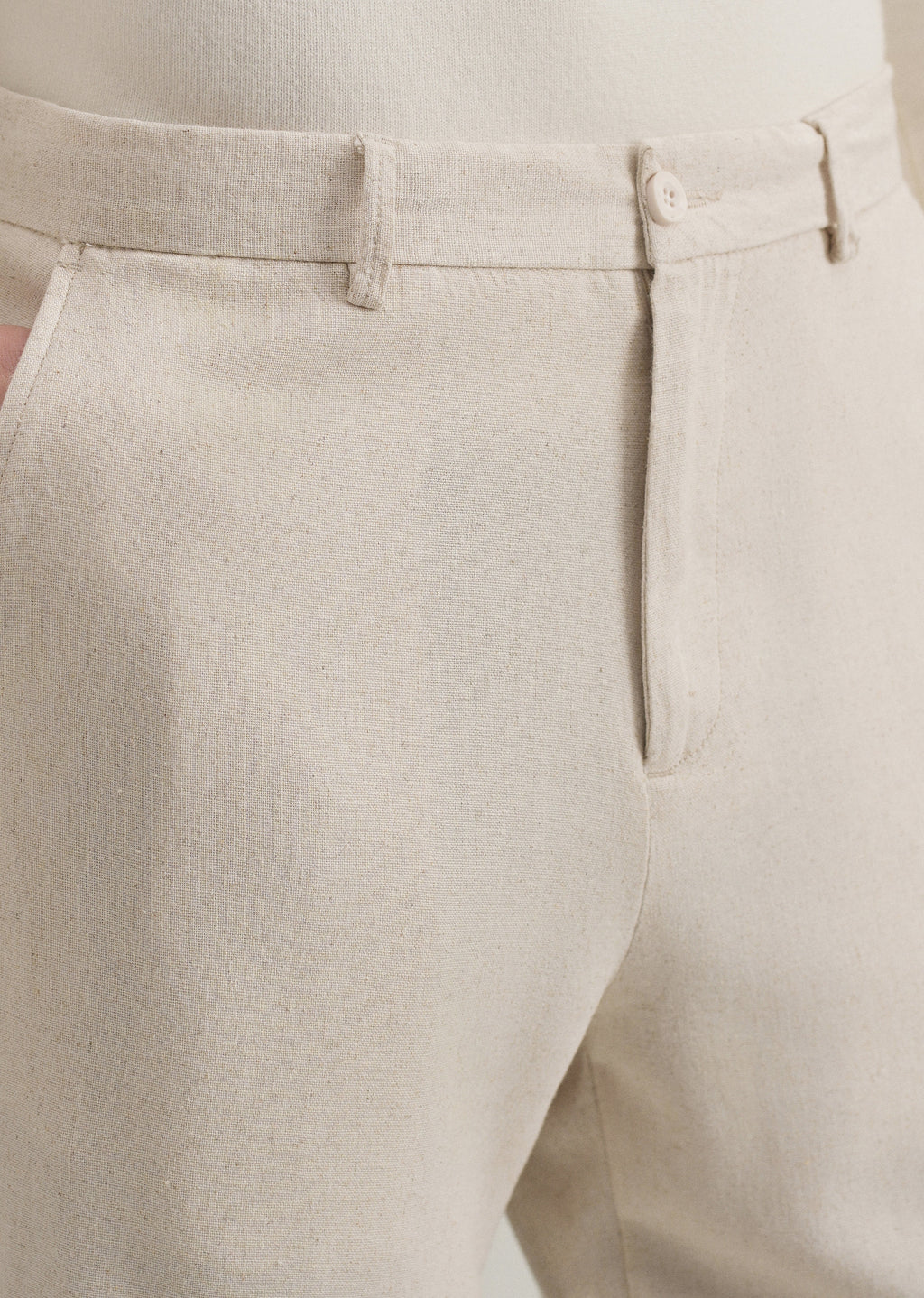 Beige Relaxed Fit Blended Linen Trouser