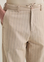 Beige Stripe Relaxed Linen Trouser