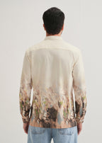 Beige Blue Abstract Printed Shirt