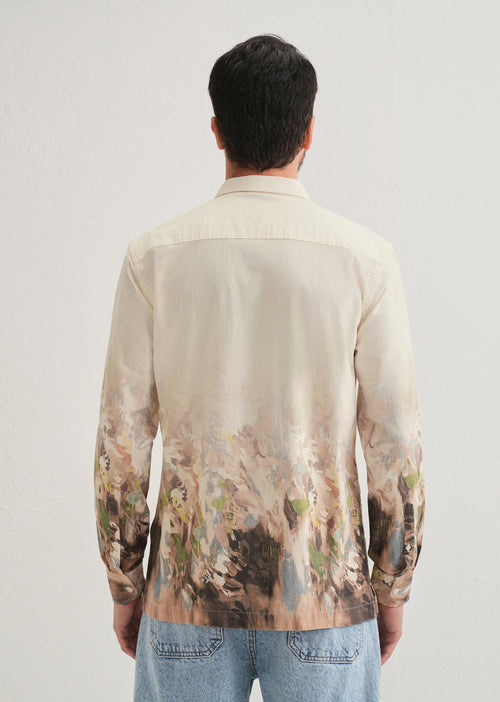 Beige Blue Abstract Printed Shirt