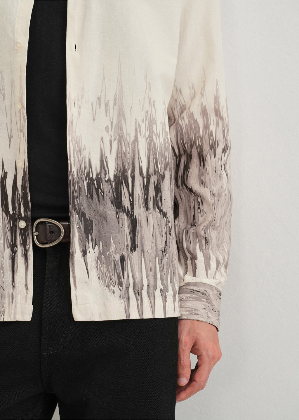 Beige Grey Ripple Printed Shirt