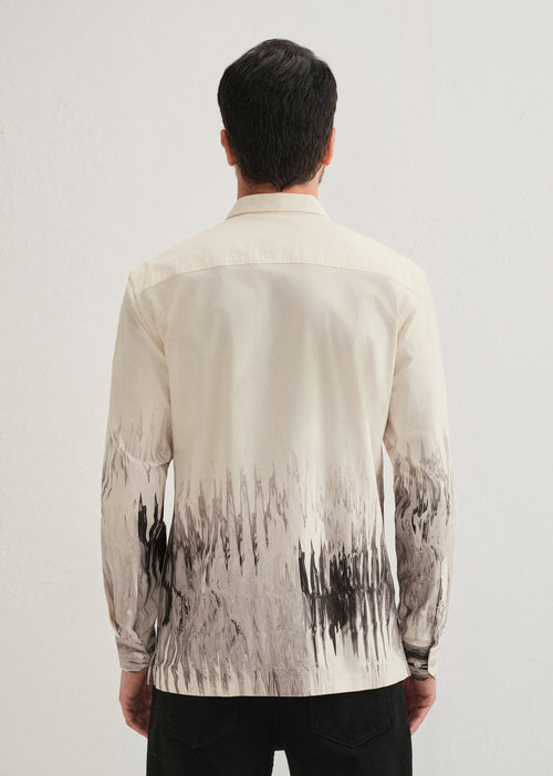 Beige Grey Ripple Printed Shirt