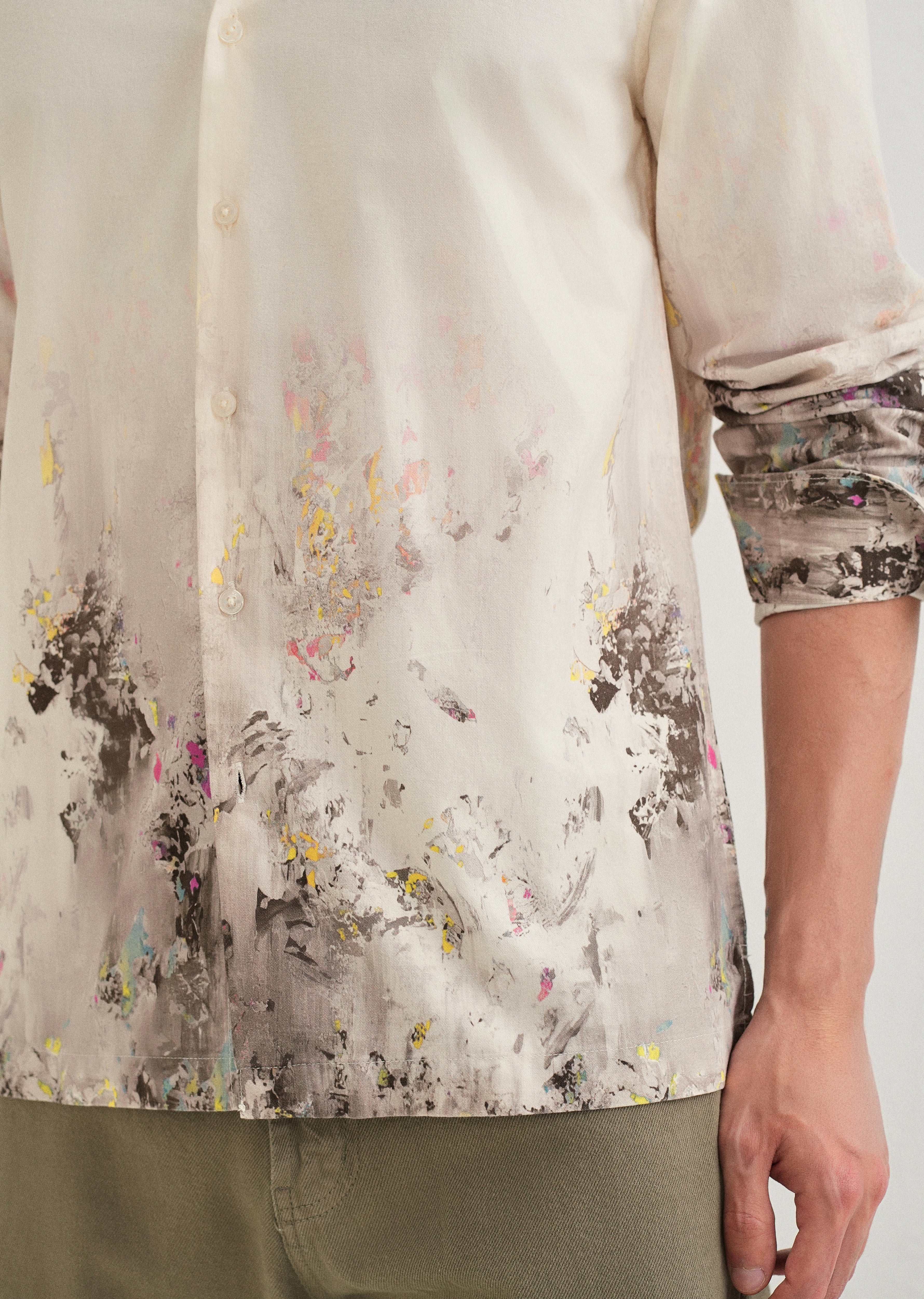 Beige Grey Splatter Printed Shirt