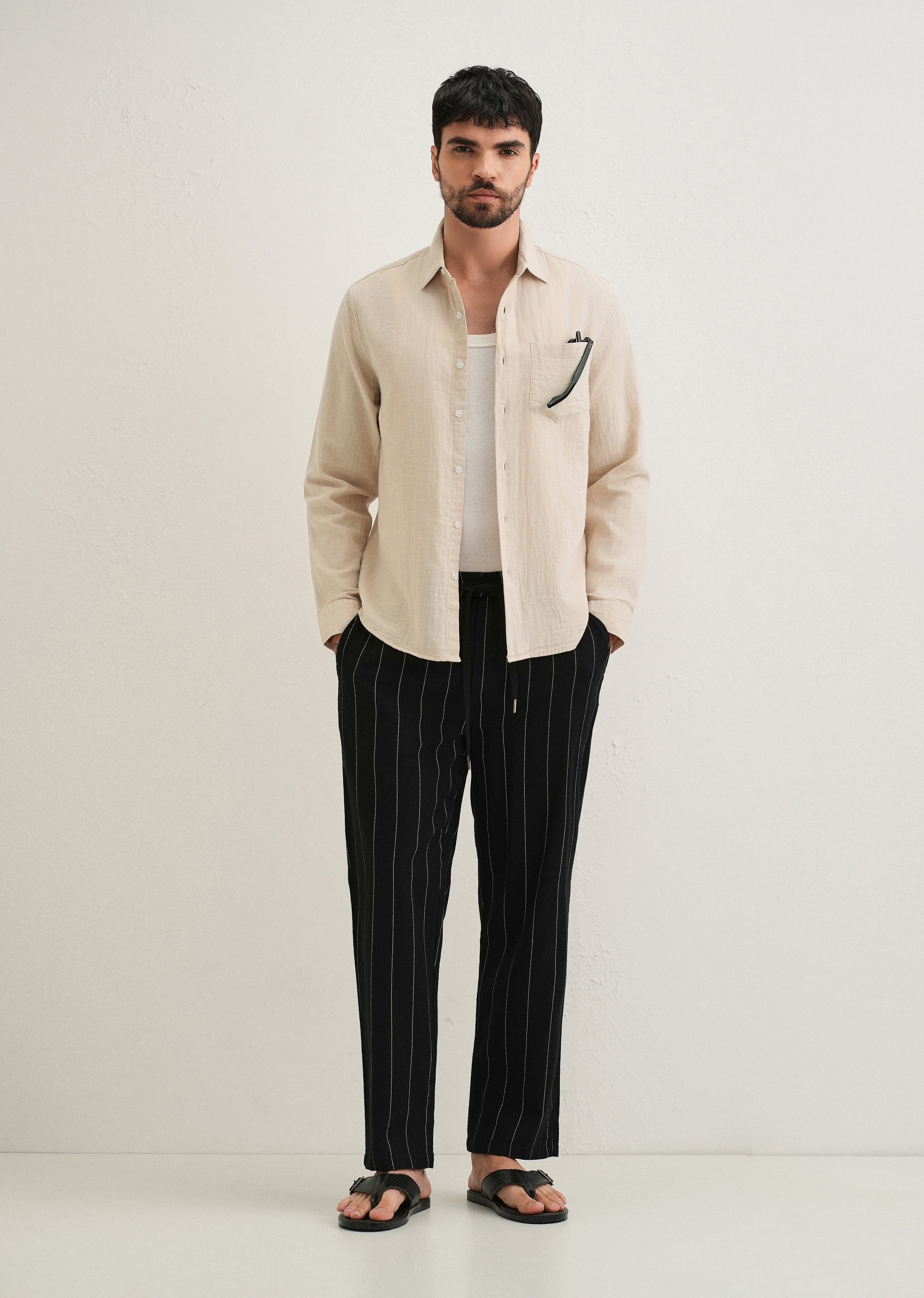 Beige Double Cloth Cotton Shirt