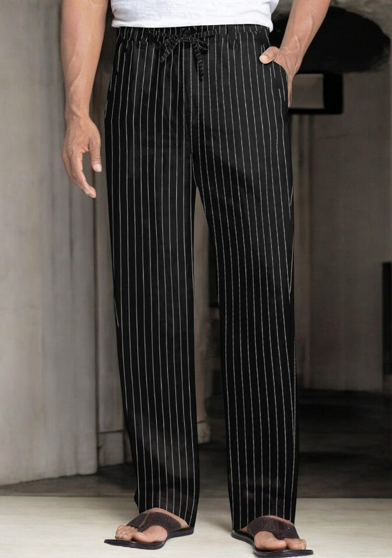 Pack of 2 Dark Gray , black and white stripe  Linen Regular Fit Pant
