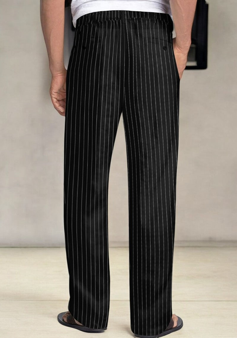 Pack of 2 Dark Gray , black and white stripe  Linen Regular Fit Pant