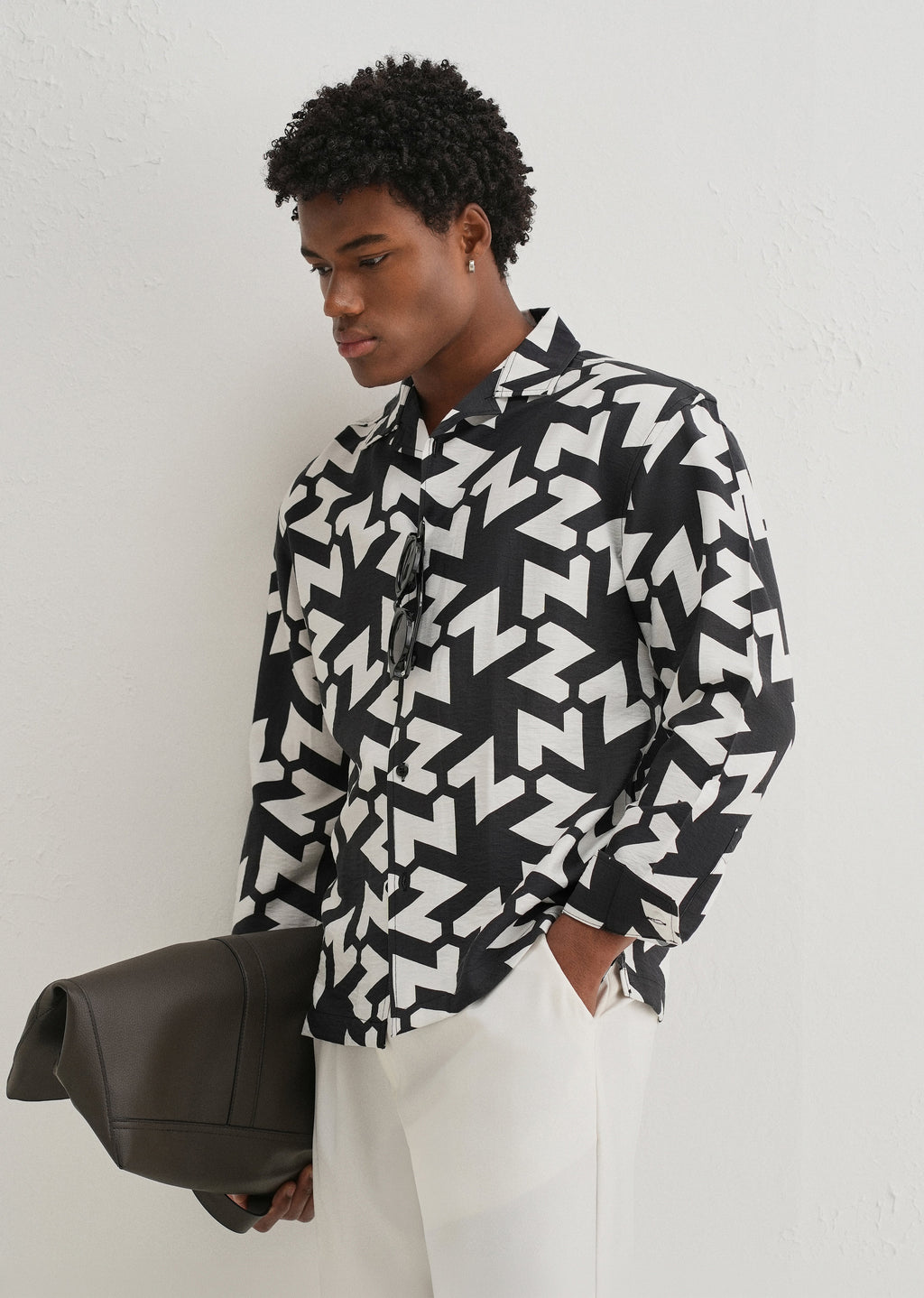 Black Abstract Chevron Pattern Printed Shirt