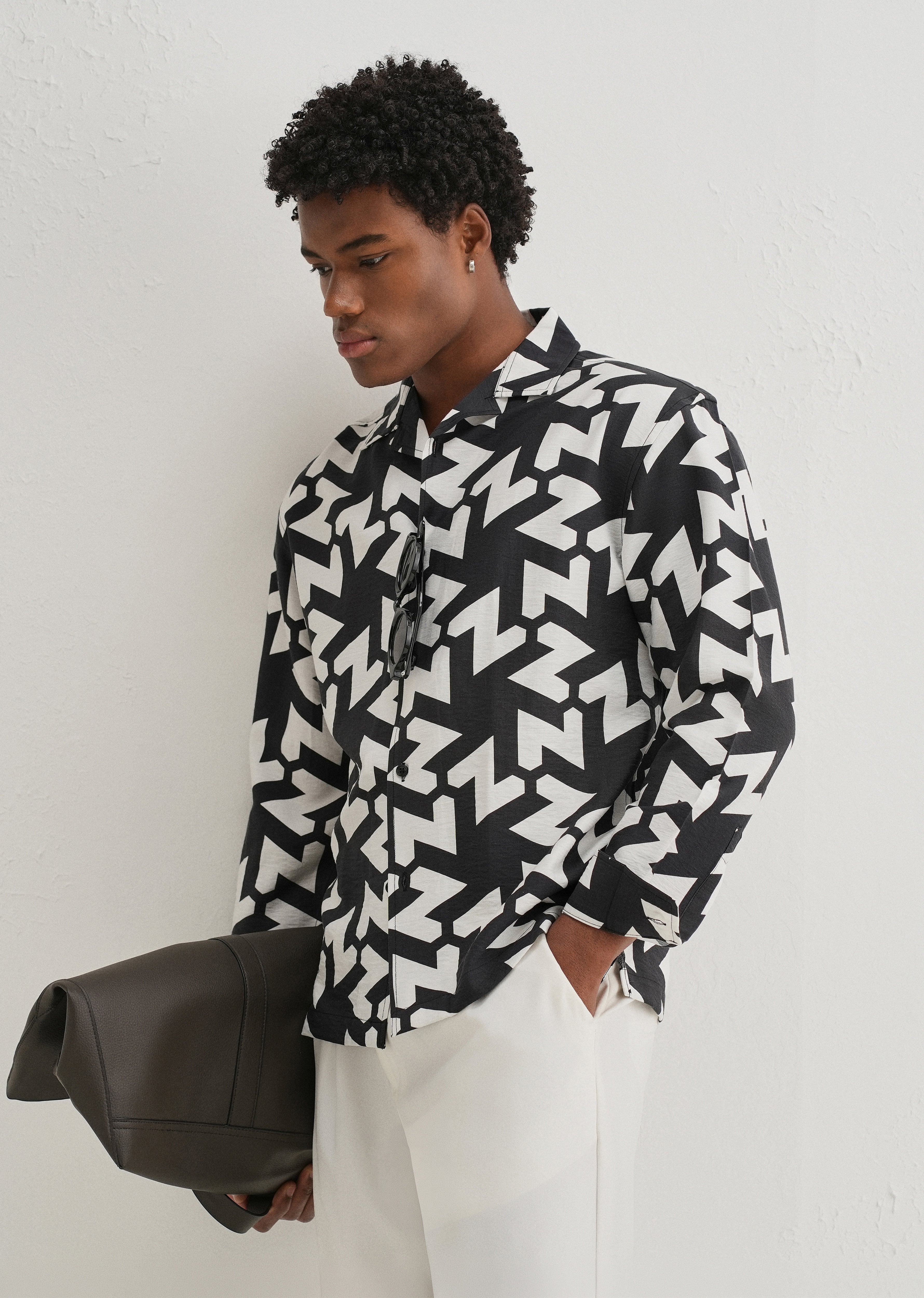 Black Abstract Chevron Pattern Printed Shirt