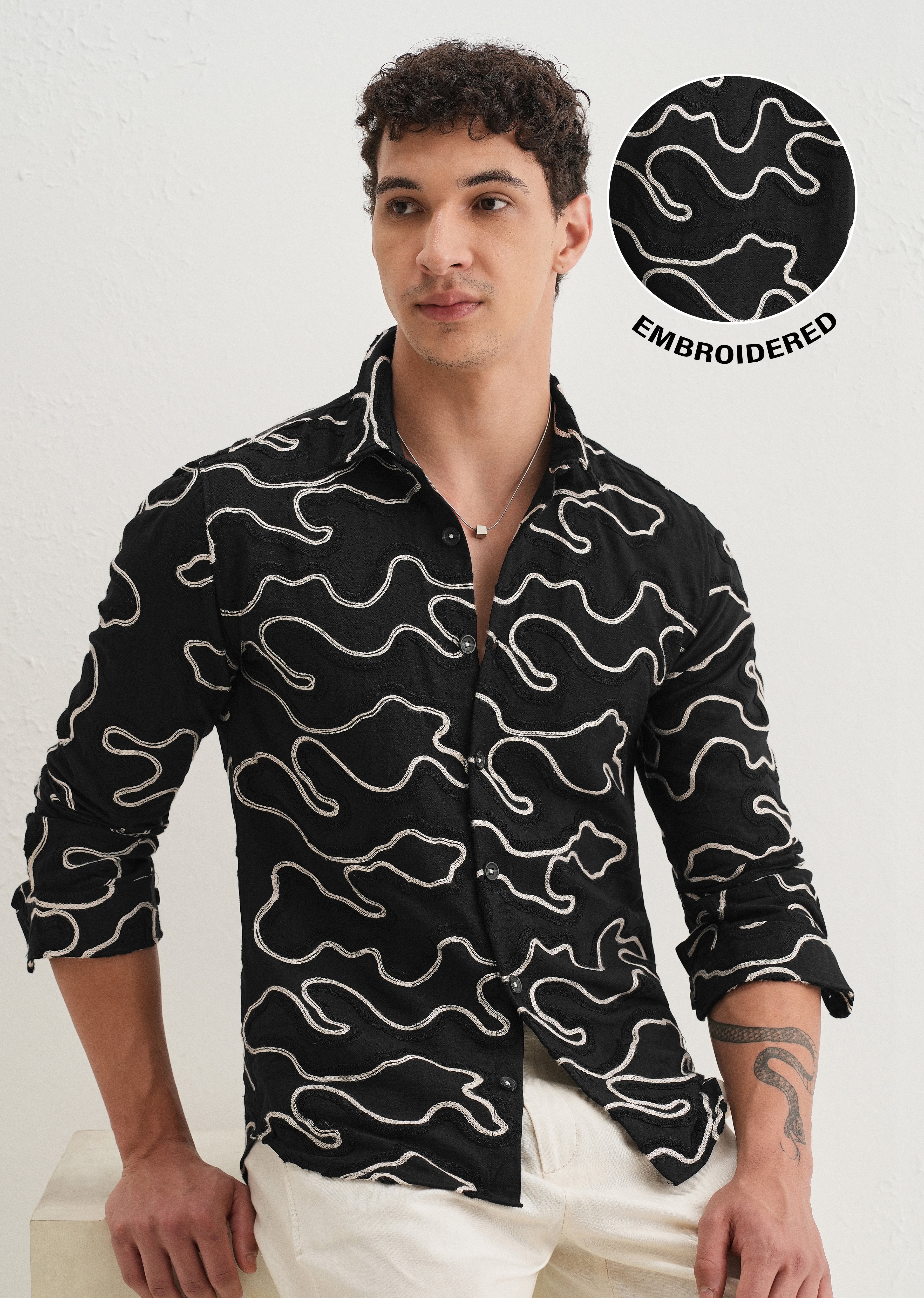 Black Artistic Abstract Embroidery Shirt
