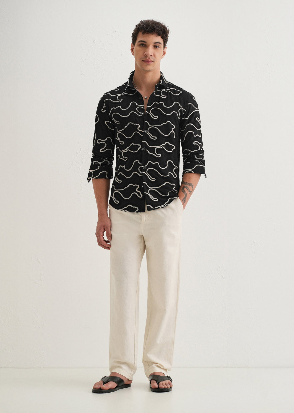 Black Artistic Abstract Embroidery Shirt
