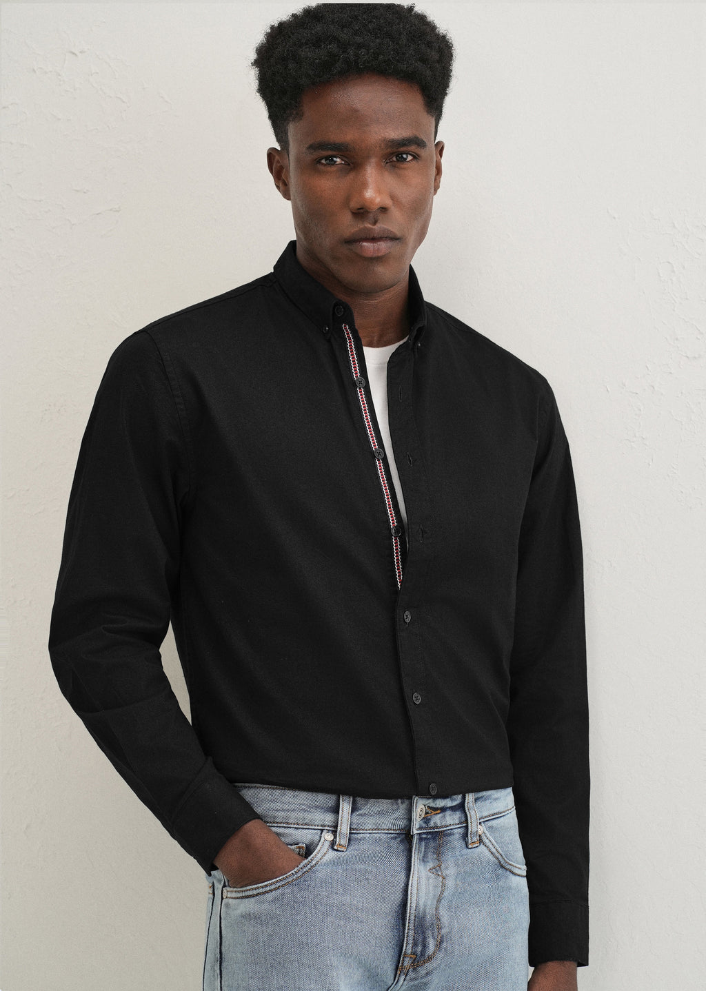 Black Contrast Placket Shirt