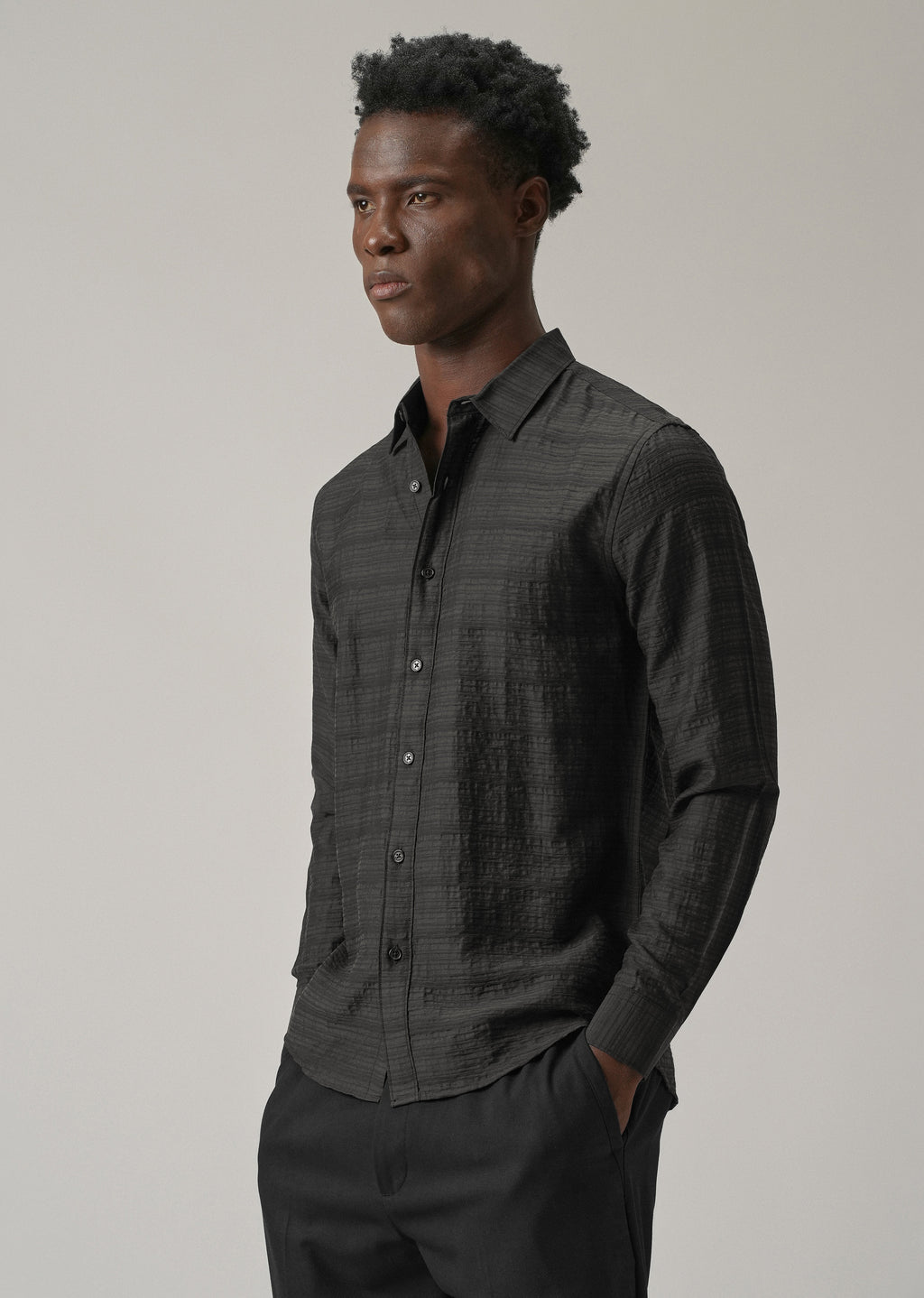 Black Crushed Self Stripe Shirt