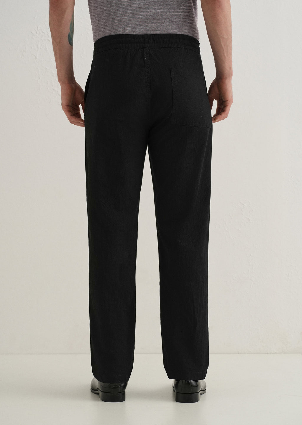 Black Drawstring Cotton Linen Pant