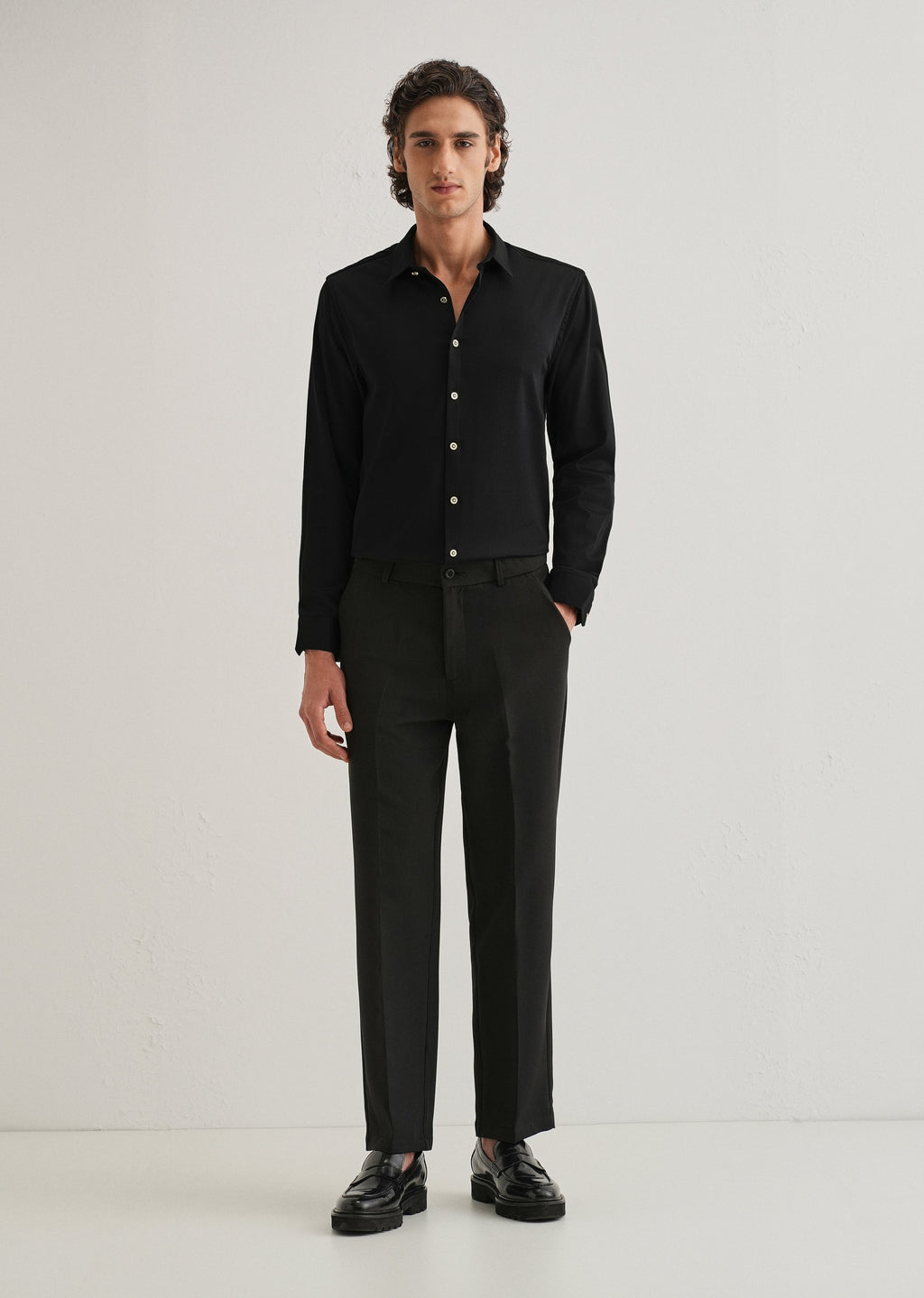 Black Glossy Gold Embellished Button Shirt