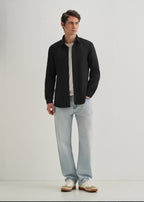Black Grid Textured Knit Shirt