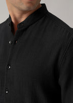Black Plain Mandarin Collar Cotton Shirt