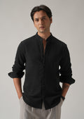 Black Plain Mandarin Collar Cotton Shirt