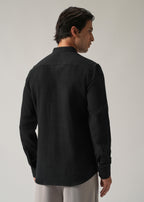 Black Plain Mandarin Collar Cotton Shirt
