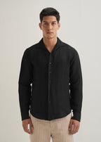 Black Plain Linen Viscose Shirt