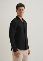 Black Plain Linen Viscose Shirt