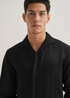 Black Plain Linen Viscose Shirt