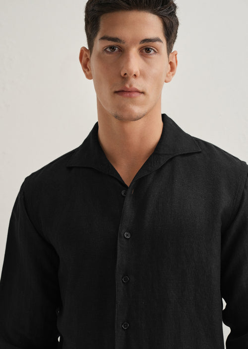 Black Plain Linen Viscose Shirt