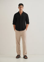 Black Plain Linen Viscose Shirt