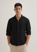Black Plain Linen Viscose Shirt