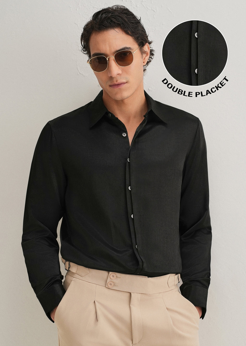 Black Premium Leather-Look Satin Finish Shirt