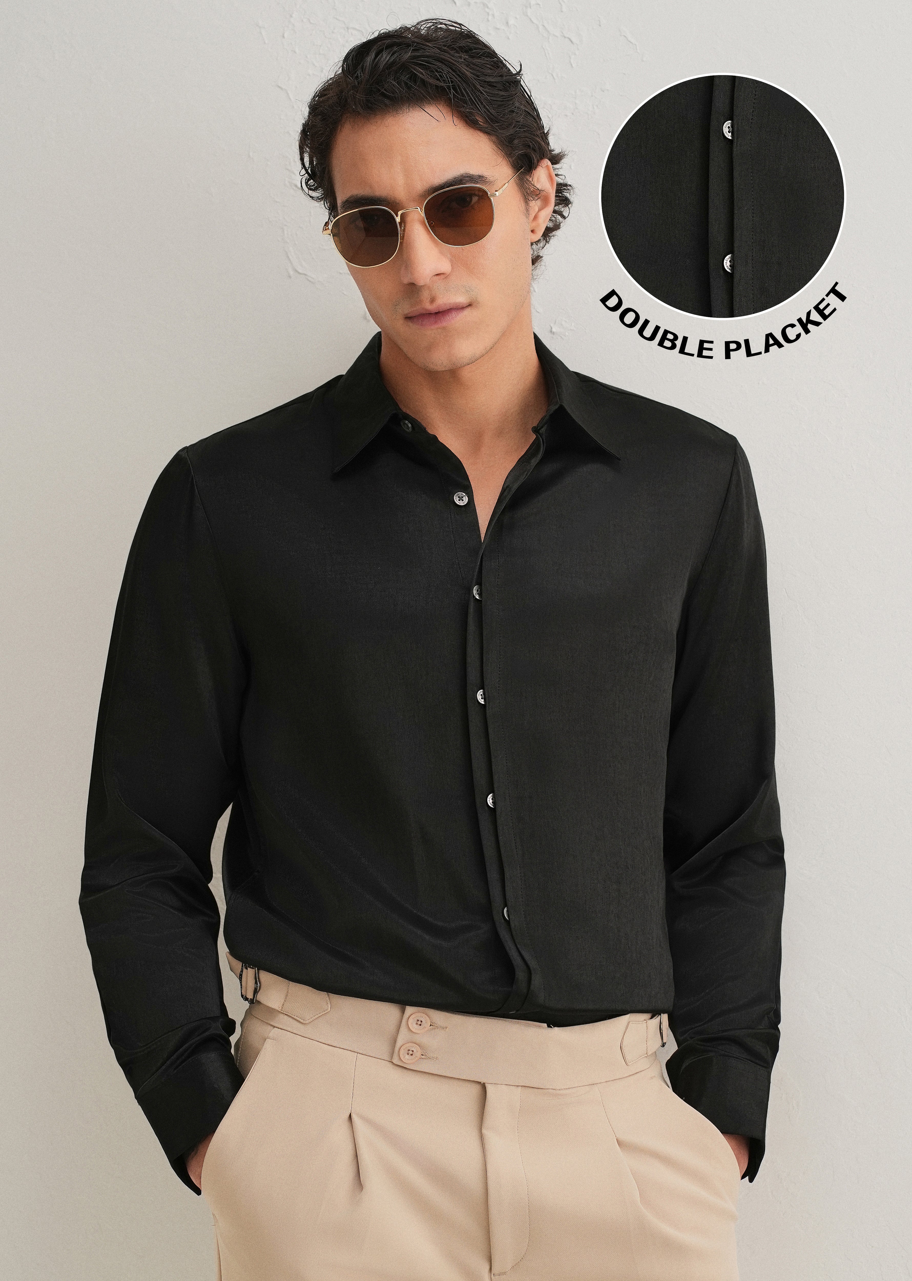 Black Premium Leather-Look Satin Finish Shirt