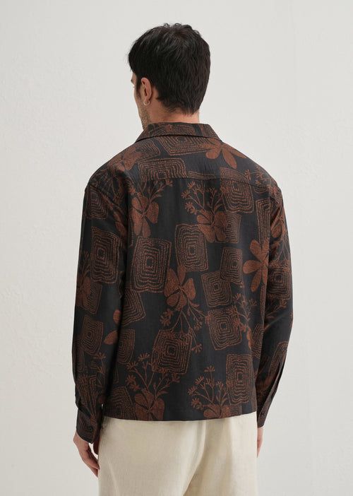Black Rustic Square Motif Printed Shirt