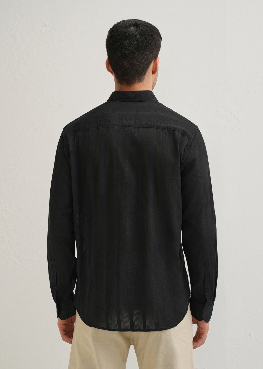 Black Self Pattern Blended Cotton Shirt